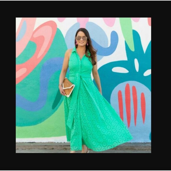 Lilly Pulitzer Chrisella Midi Shirtdress Beach Paradise Eyelet Womens Size 10 - Picture 13 of 13